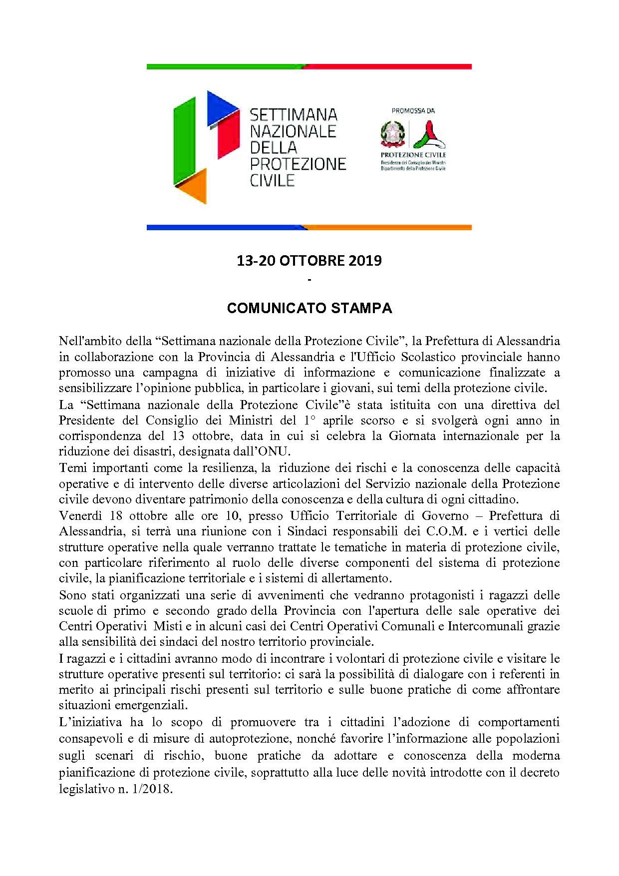 Comunicato Stampa Settimana Nazionale PC 2019