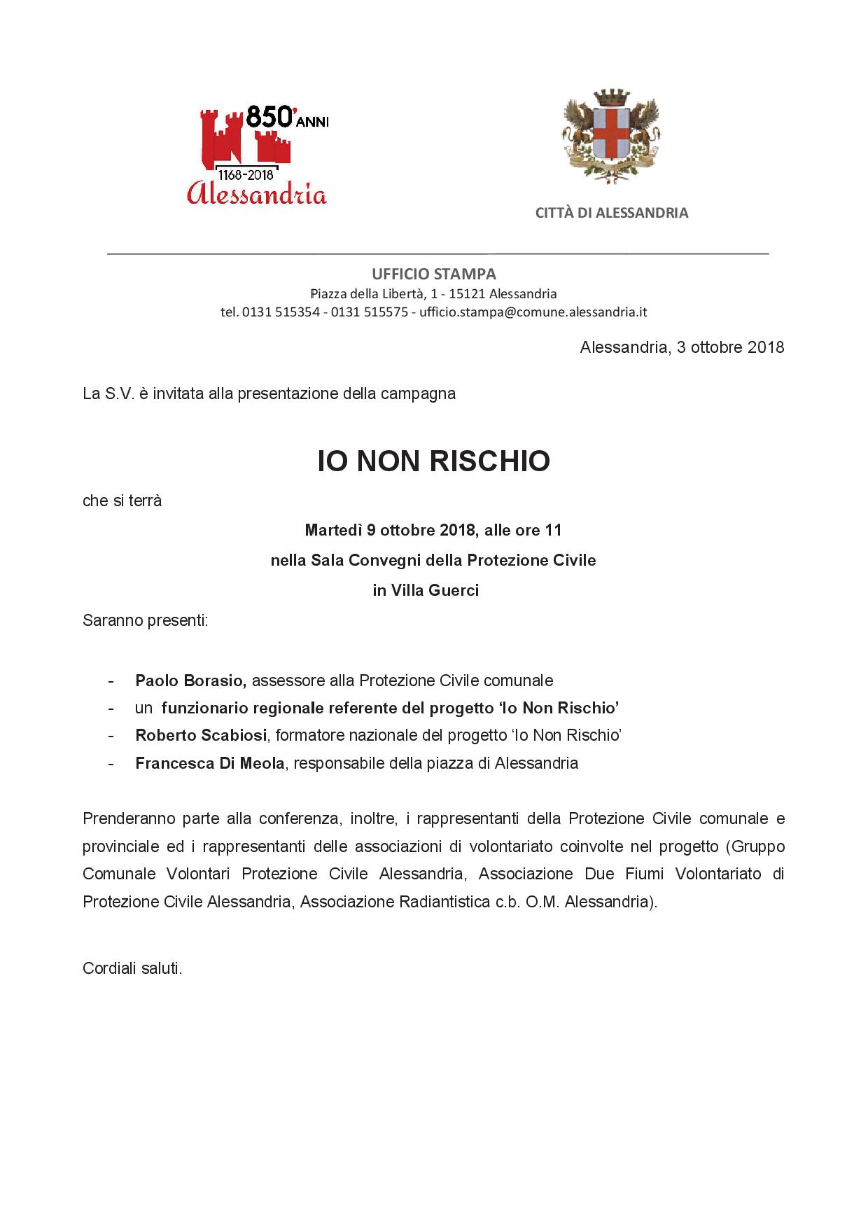 Convocazione Conferenza Stampa Io non rischio 2018