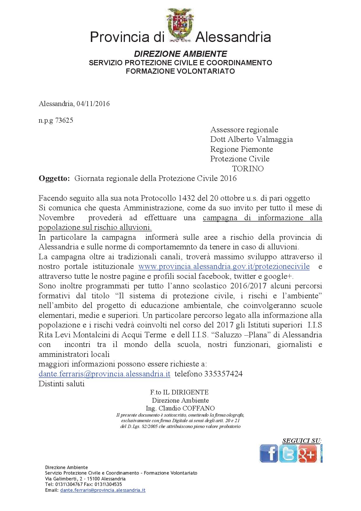 Lettera Giornata di pc Provincia di Alessandria 2016